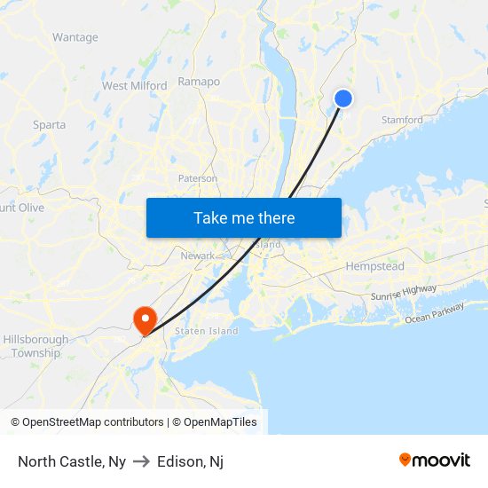 North Castle, Ny to Edison, Nj map