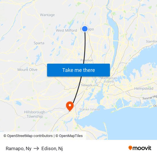 Ramapo, Ny to Edison, Nj map