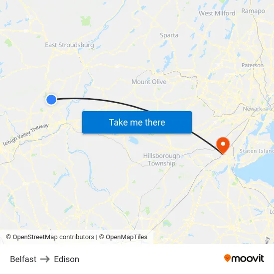 Belfast to Edison map