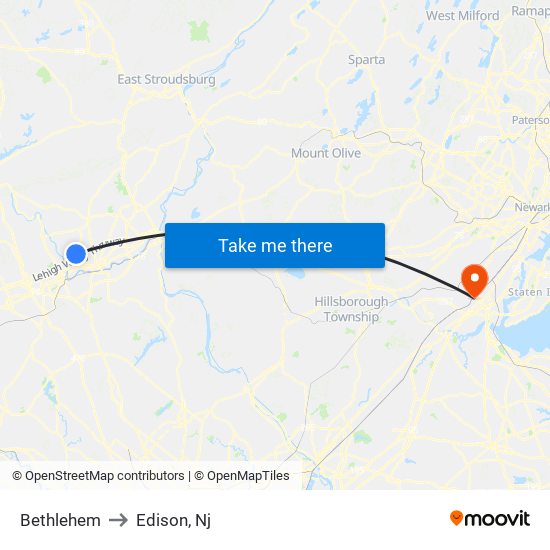 Bethlehem to Edison, Nj map