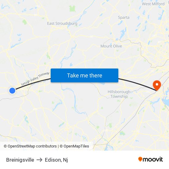 Breinigsville to Edison, Nj map