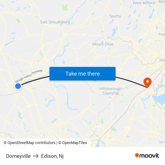 Dorneyville to Edison, Nj map