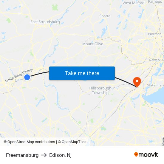 Freemansburg to Edison, Nj map