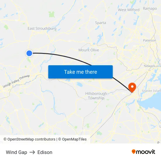 Wind Gap to Edison map