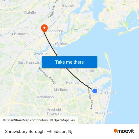 Shrewsbury Borough to Edison, Nj map
