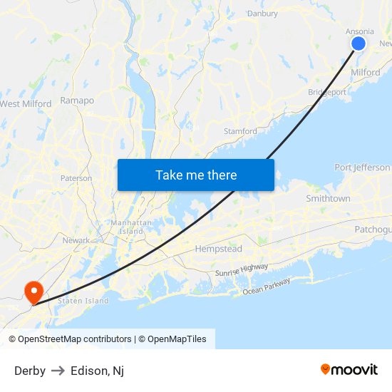 Derby to Edison, Nj map