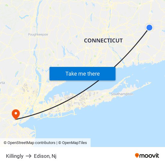 Killingly to Edison, Nj map