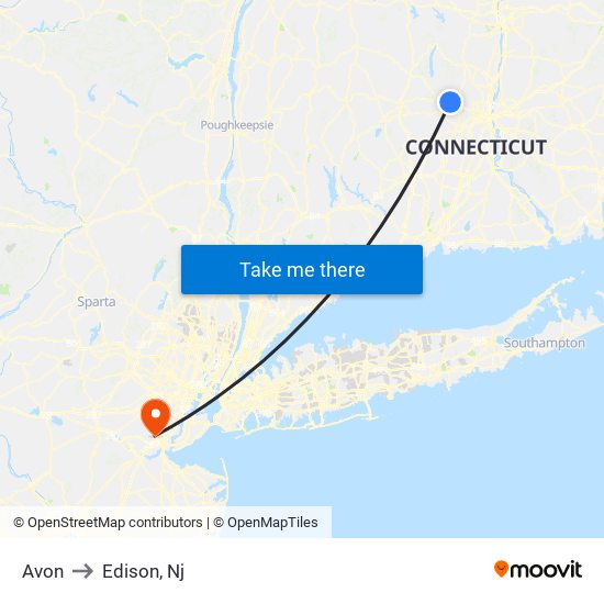 Avon to Edison, Nj map