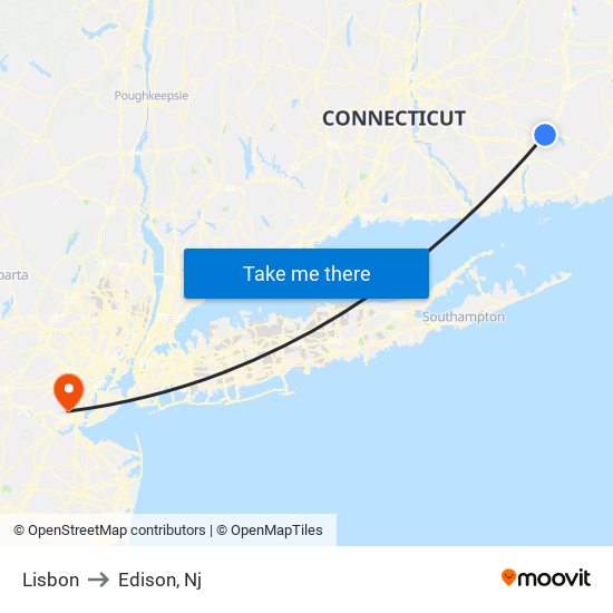 Lisbon to Edison, Nj map