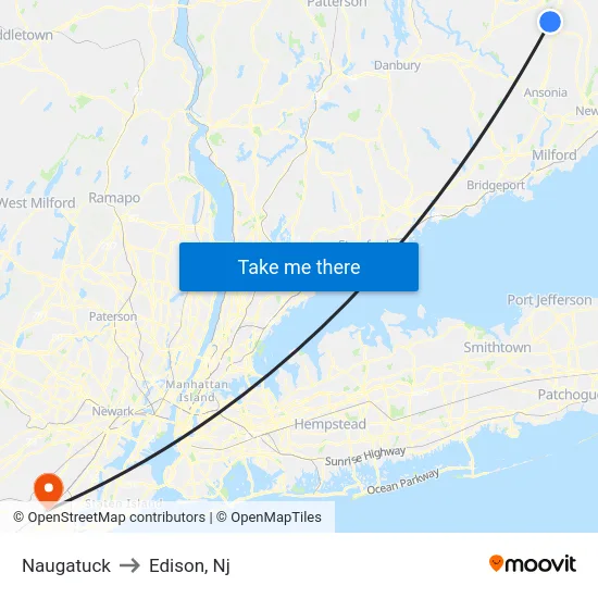 Naugatuck to Edison, Nj map