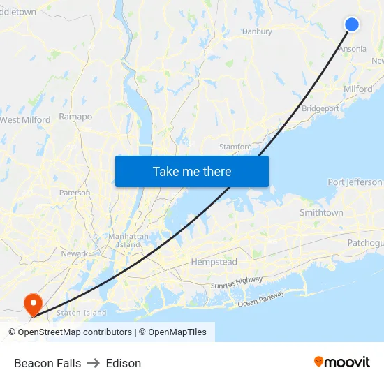 Beacon Falls to Edison map