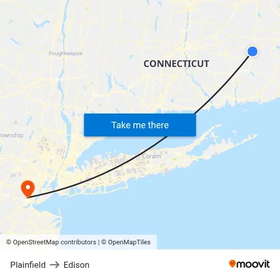 Plainfield to Edison map