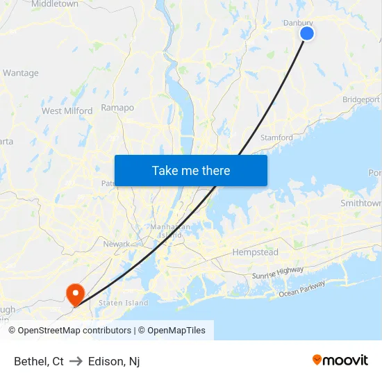 Bethel to Edison, Nj map