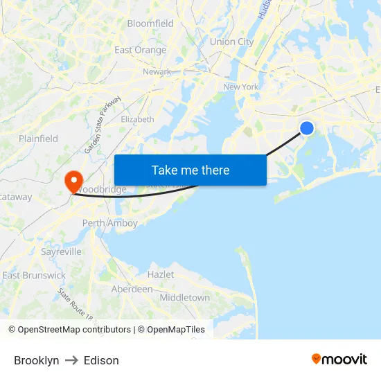 Brooklyn to Edison map