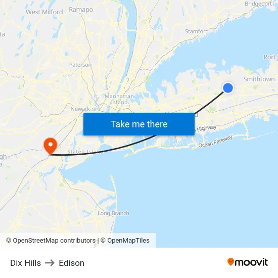 Dix Hills to Edison map