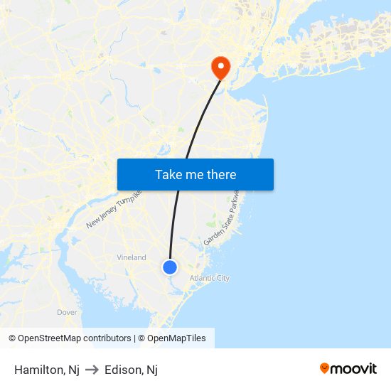 Hamilton, Nj to Edison, Nj map