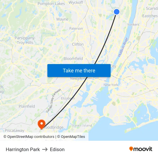 Harrington Park to Edison map