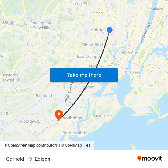 Garfield to Edison map