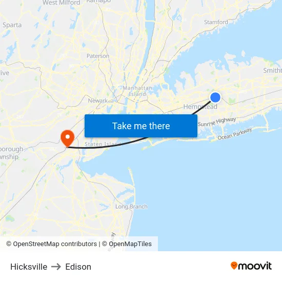 Hicksville to Edison map