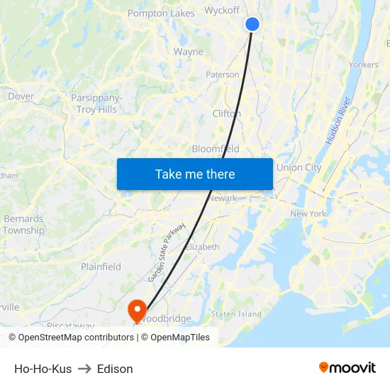 Ho-Ho-Kus to Edison map