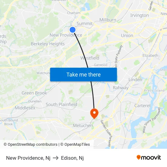 New Providence to Edison, Nj map