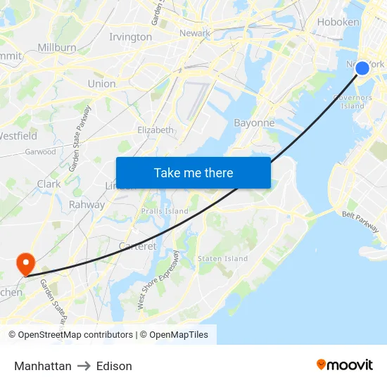 Manhattan to Edison map