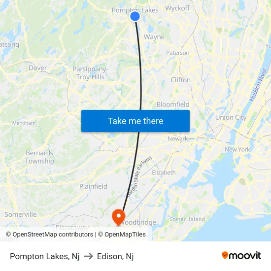 Pompton Lakes to Edison, Nj map
