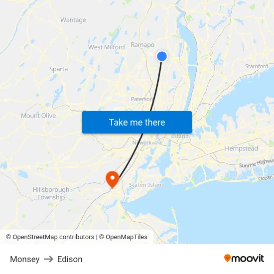Monsey to Edison map