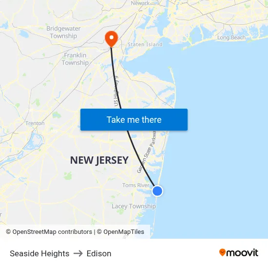 Seaside Heights to Edison map