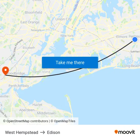 West Hempstead to Edison map