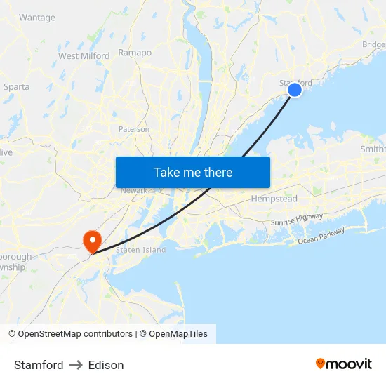 Stamford to Edison map