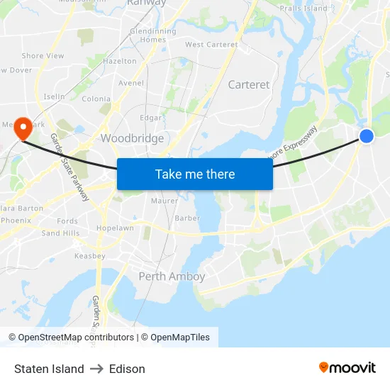 Staten Island to Edison map