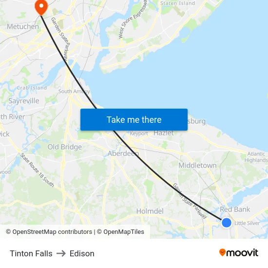Tinton Falls to Edison map