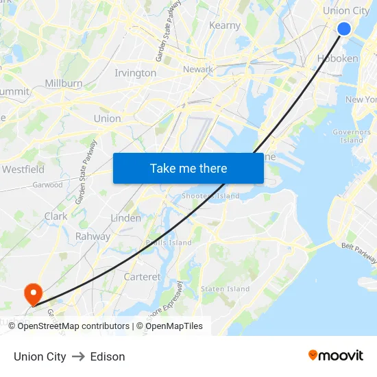 Union City to Edison map