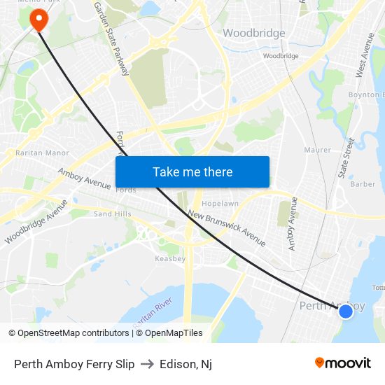 Perth Amboy Ferry Slip to Edison, Nj map