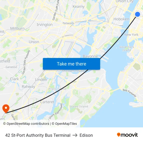 42 St-Port Authority Bus Terminal to Edison map