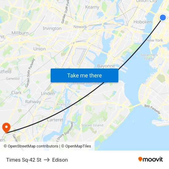 Times Sq-42 St to Edison map