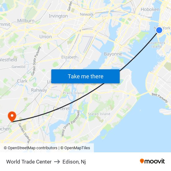 World Trade Center to Edison, Nj map