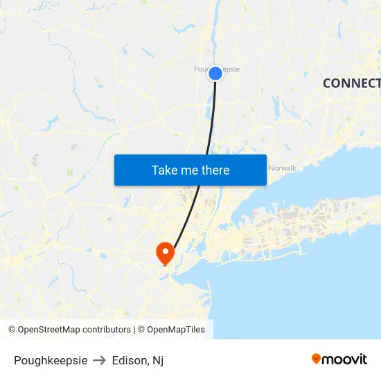 Poughkeepsie to Edison, Nj map