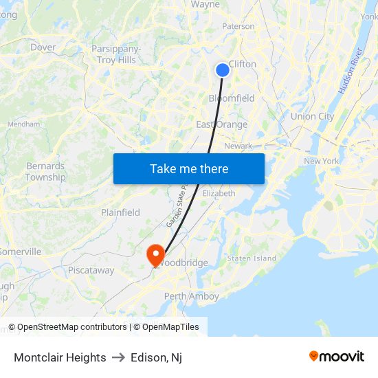 Montclair Heights to Edison, Nj map