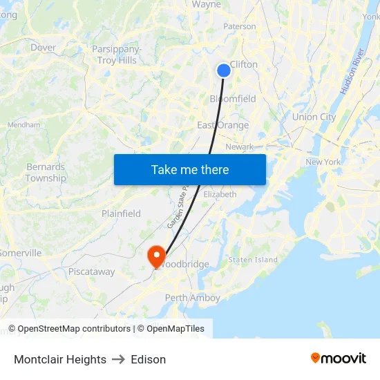 Montclair Heights to Edison map