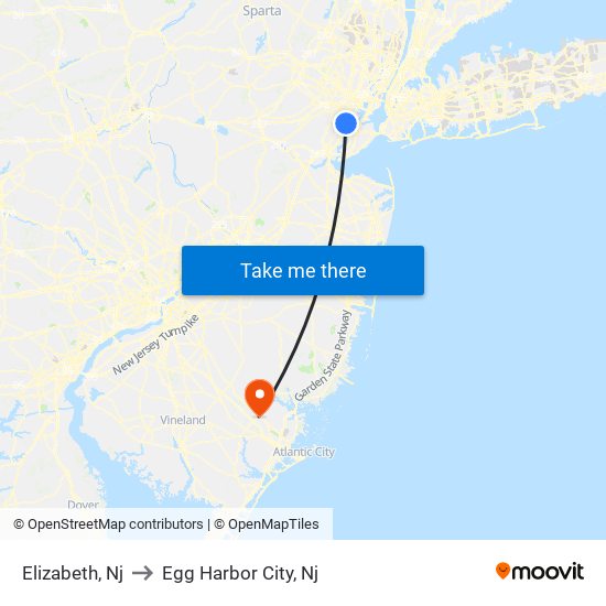 Elizabeth, Nj to Egg Harbor City, Nj map