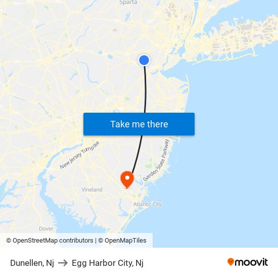 Dunellen, Nj to Egg Harbor City, Nj map