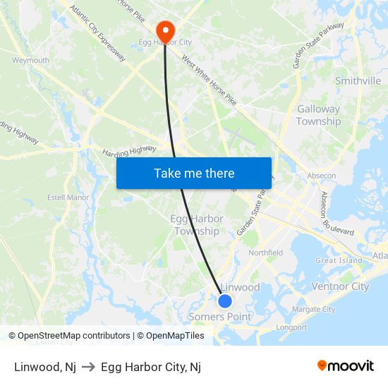 Linwood, Nj to Egg Harbor City, Nj map