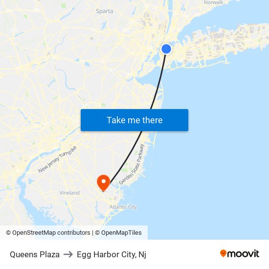 Queens Plaza to Egg Harbor City, Nj map