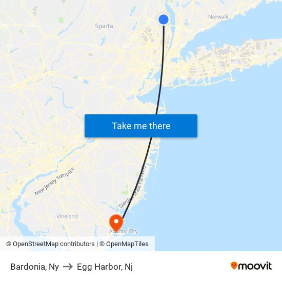 Bardonia, Ny to Egg Harbor, Nj map