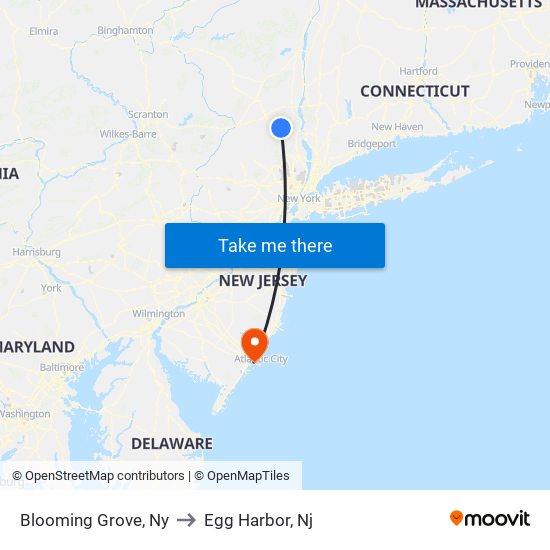 Blooming Grove, Ny to Egg Harbor, Nj map