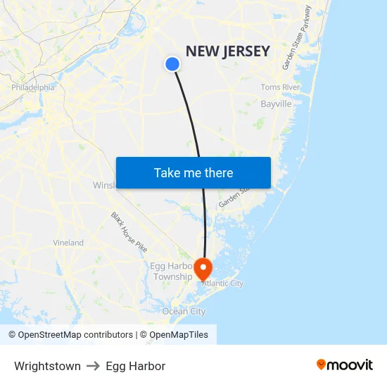 Wrightstown to Egg Harbor map