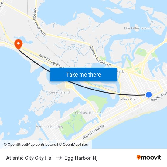 Atlantic City City Hall to Egg Harbor, Nj map