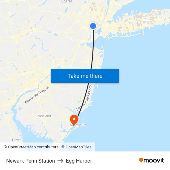 Newark Penn Station to Egg Harbor map